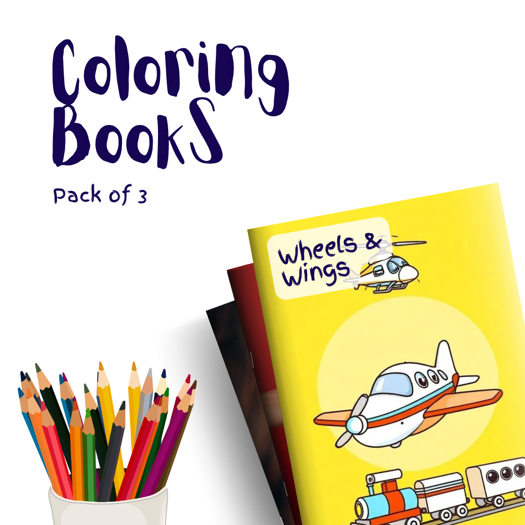 Wheels & Wings – 3 Coloring Books